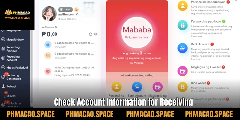 Check Account Information for Receiving