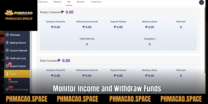 Monitor Income and Withdraw Funds
