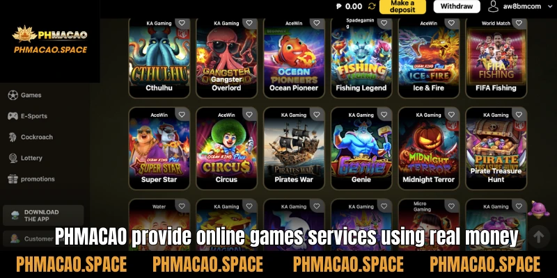 PHMACAO provide online games services using real money