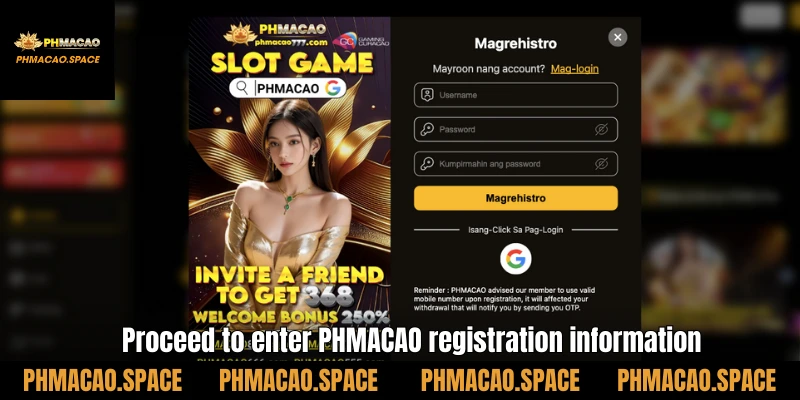 Proceed to enter PHMACAO registration information