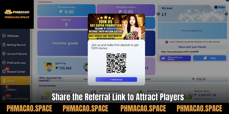 Share the Referral Link to Attract Players
