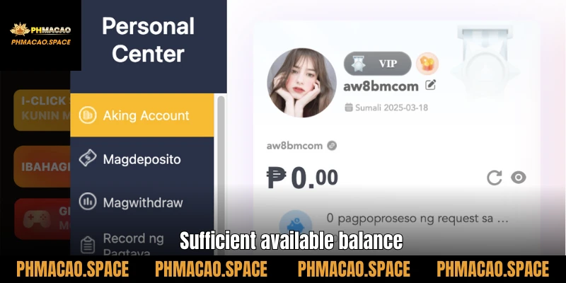 Sufficient available balance